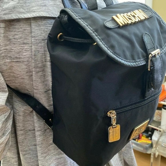 Moschino Black and Gold Nylon Backpack - Picture 1 of 8